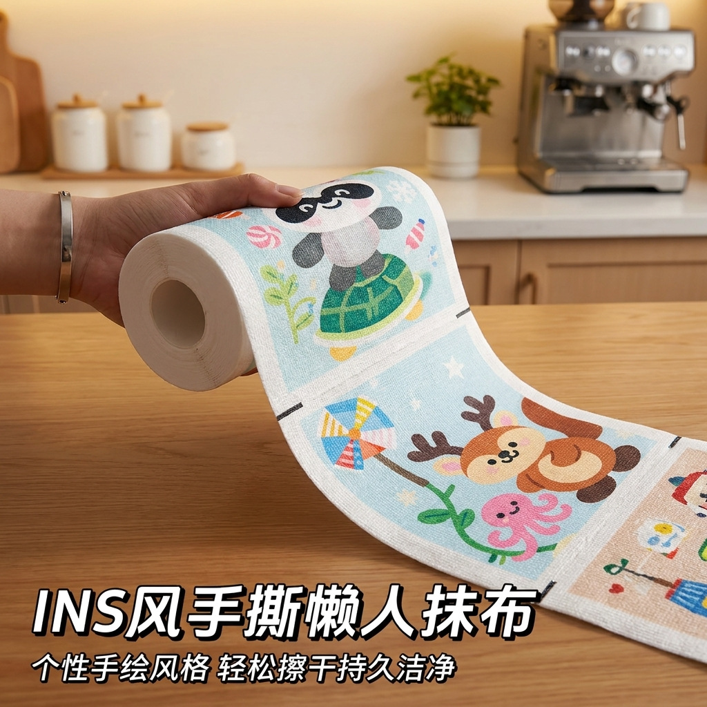 INS风手抹布手绘湿两用卡通一次性抹布